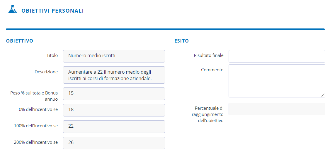 Esempio di obiettivo SMART su Altamira Performance