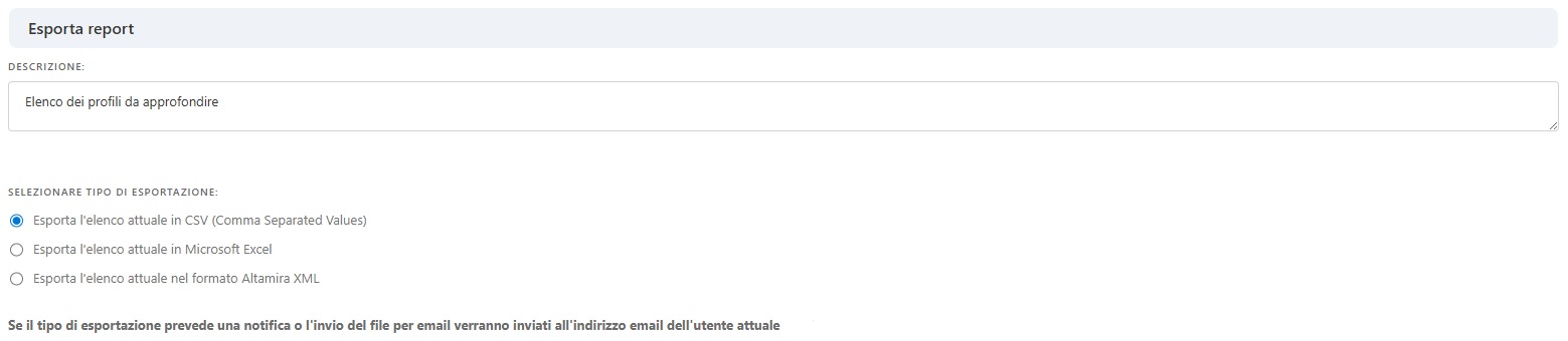 Opzioni di esportazione