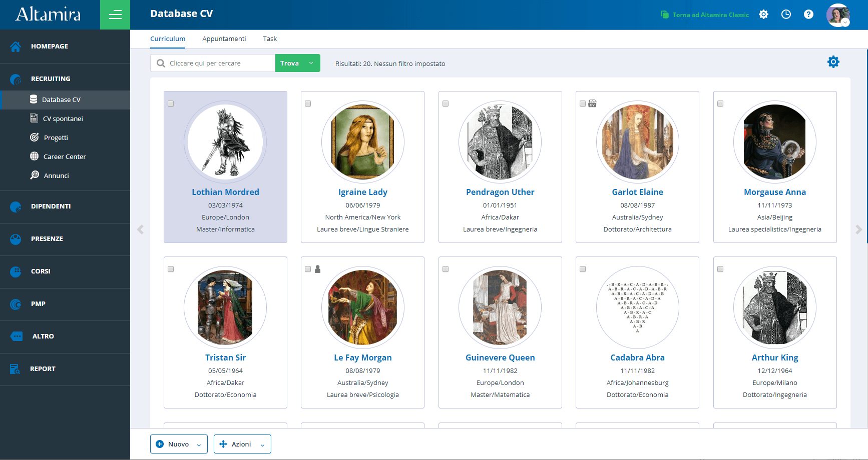 screenshot card database CV