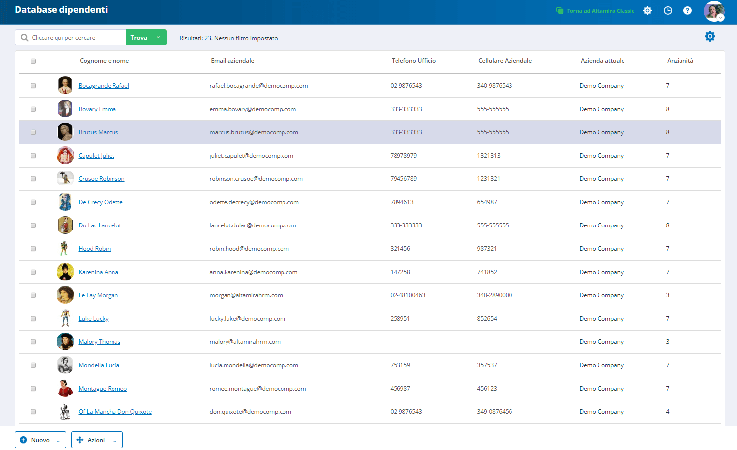 screenshot database dipendenti