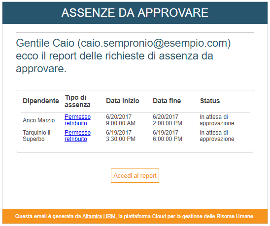 email invio ferie tutti i dipendenti