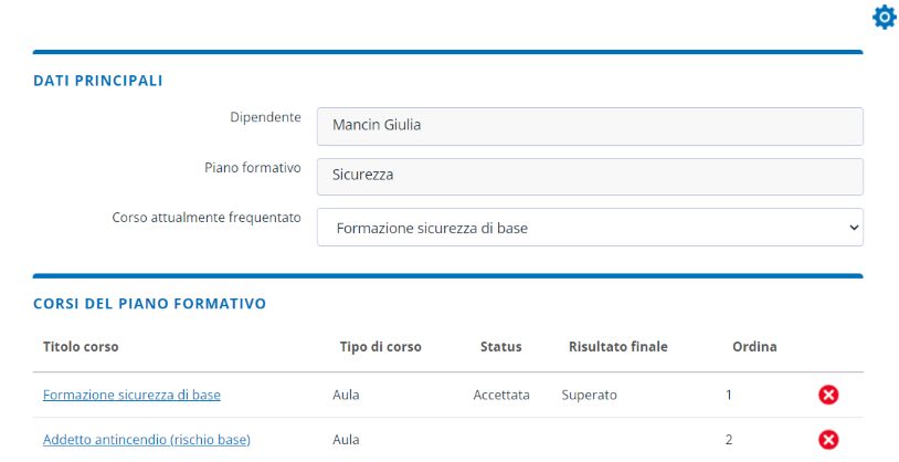 Dettaglio del percorso formativo di un dipendente su Altamira Learning
