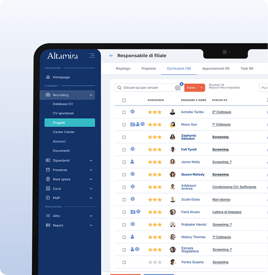 Organizza lavoro Screening Candidati